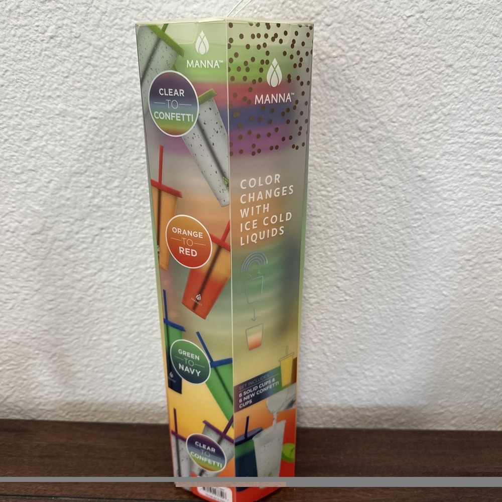 NEW - MANNA 12 Pack Color Changing Reusable Tumblers w/ Lids & Straw Set - 24oz